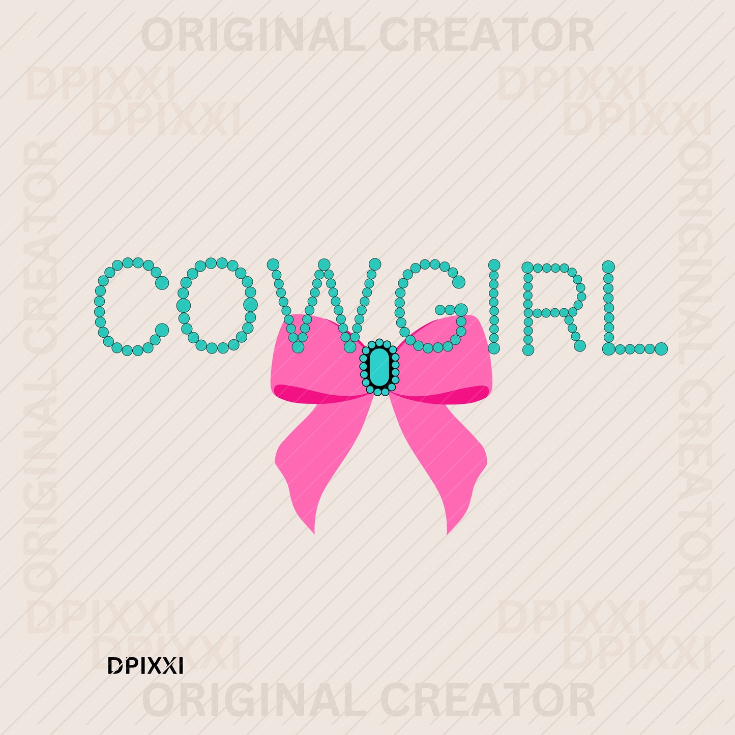 Turquoise Cowgirl Pink Bow Digital Download #462