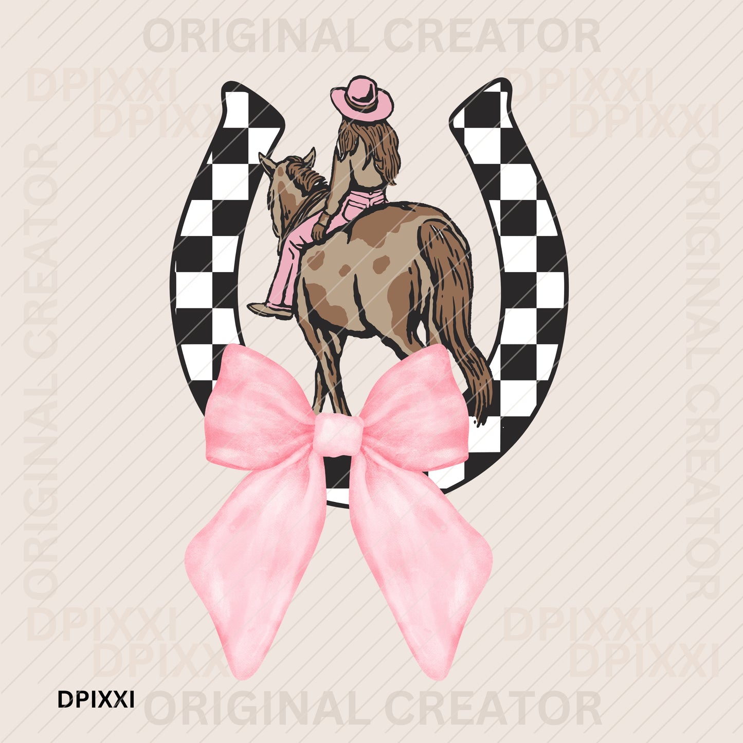 Pink Bow Cowgirl Checker Horsehoe #270