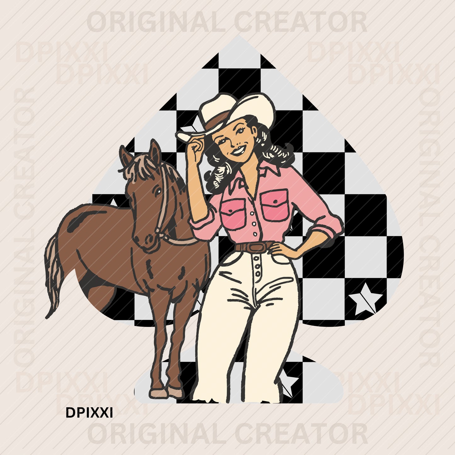 Cowgirl with Turquoise Hearts Print #65