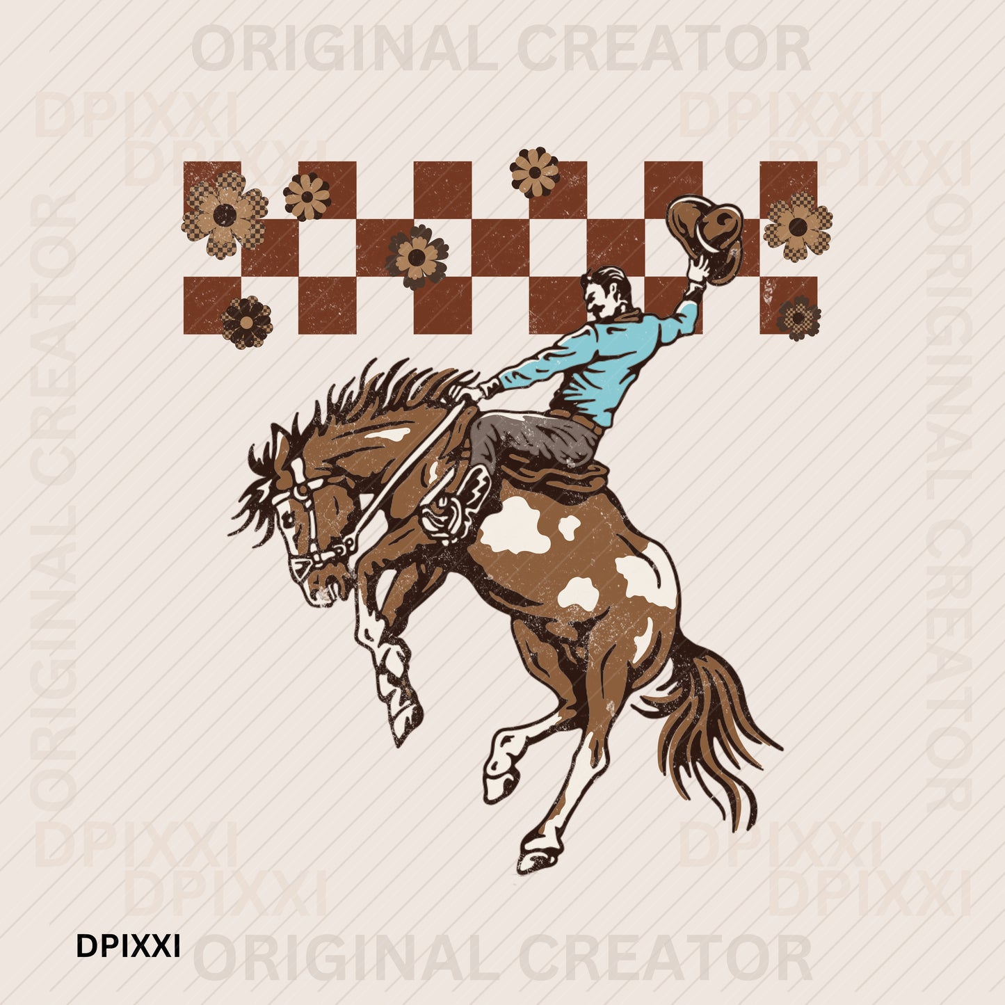Cowboy on Horse & Checker Flower Printable Art #36