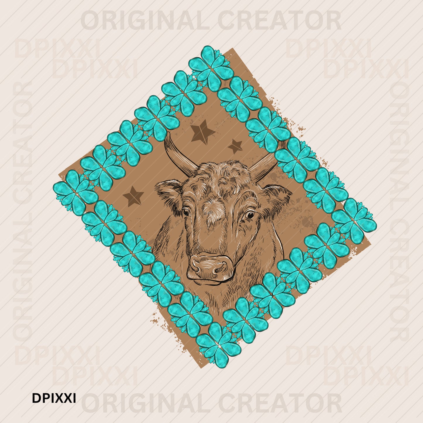 Turquoise Cow Frame Digital Art #8