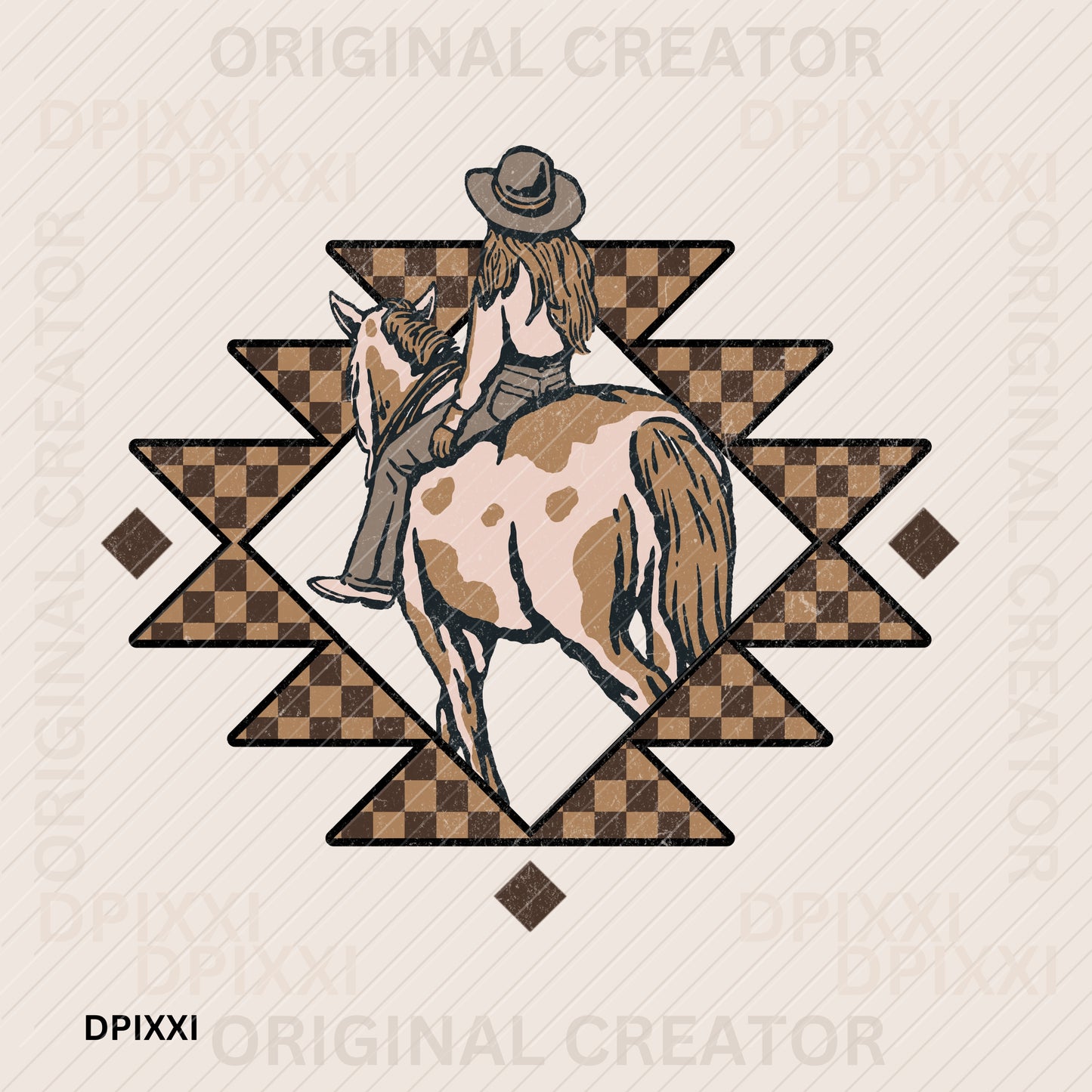 Aztec Checker Cowgirl Riding High