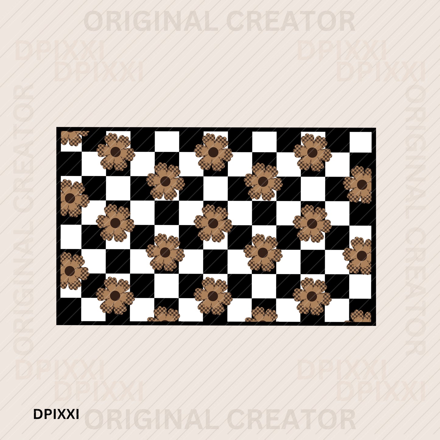 Rustic Flower Turquoise Checkerboard Printable Frame #122