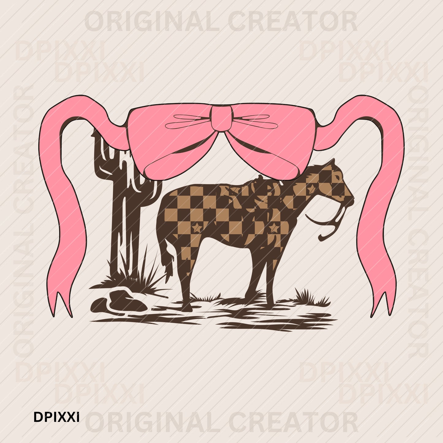 Walking Desert Checker Horse Pink Bow