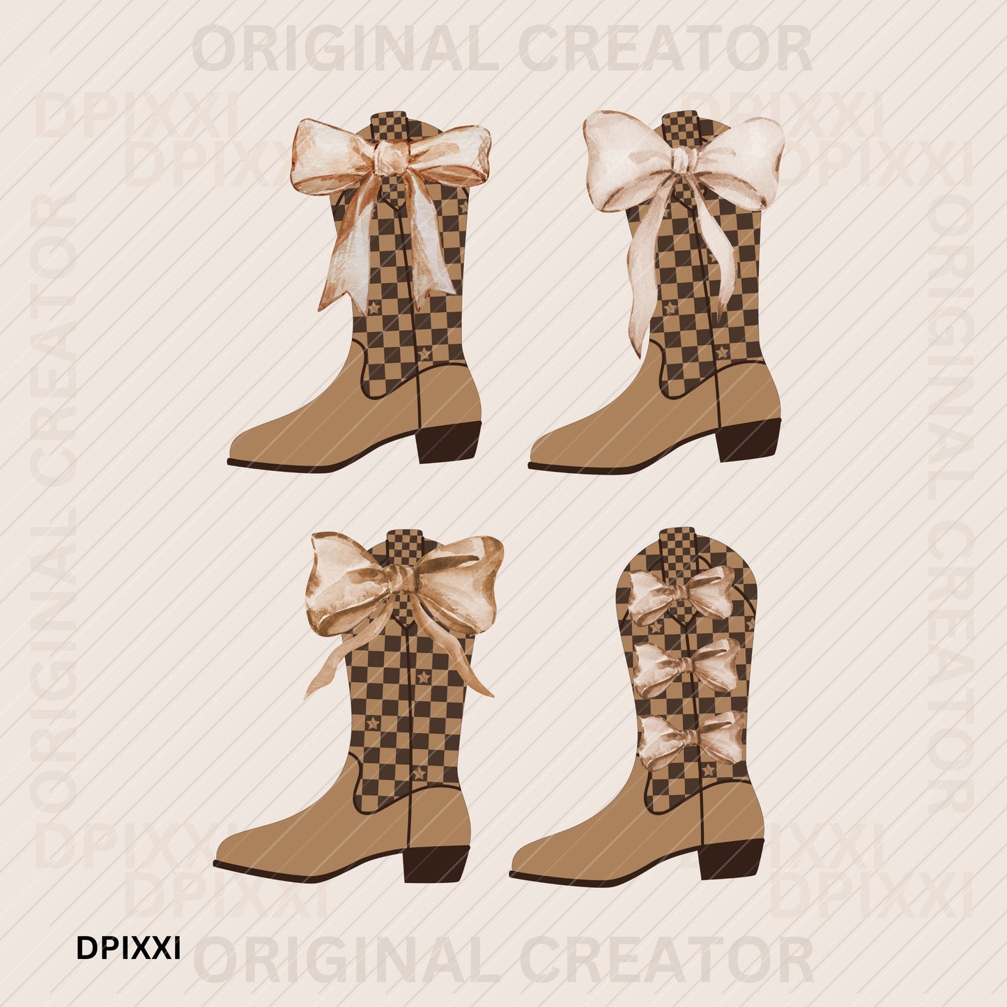 Checker Cowgirl Bow Boots #39