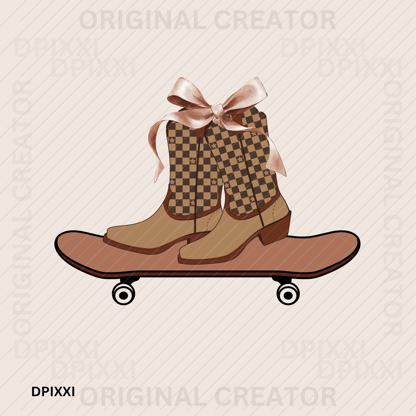Checker Cowgirl Bow Boots on Skateboard