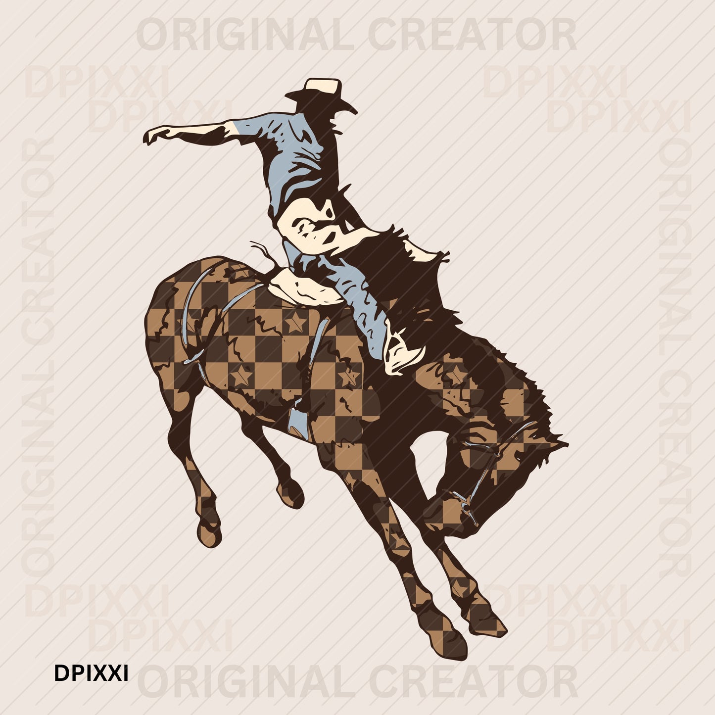 Falling Checker Horse Cowboy