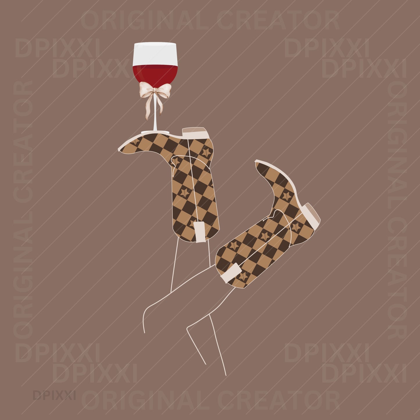 Checker Boots Cowgirl Leg Holding Bow Wine