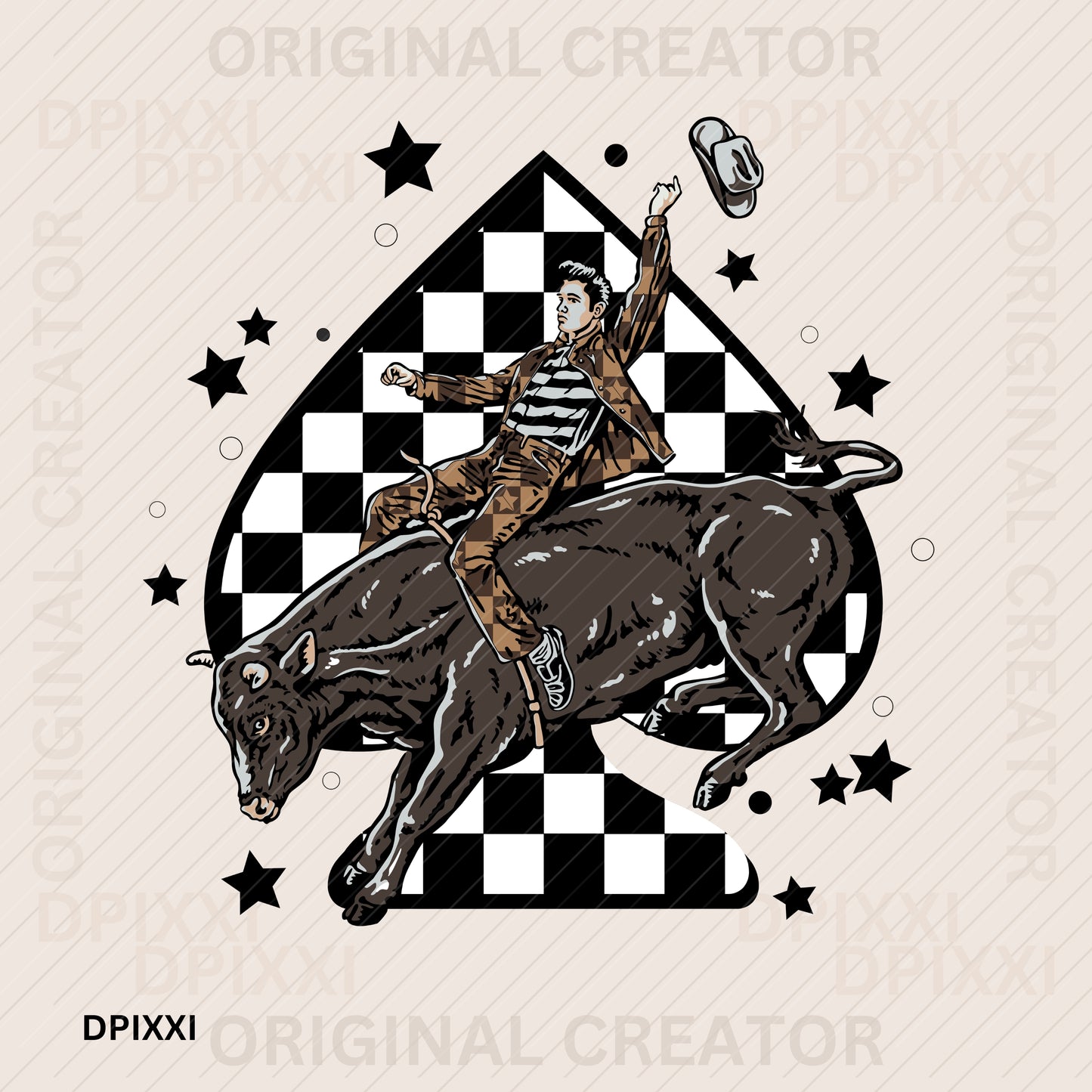 Superstar Elvis Presley Riding Bull Checker Spade