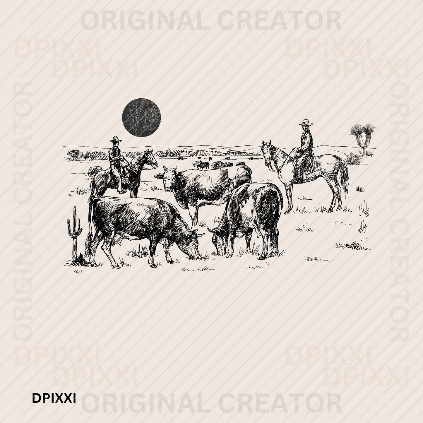 Cowboy Friends Watching Cows (png, svg)
