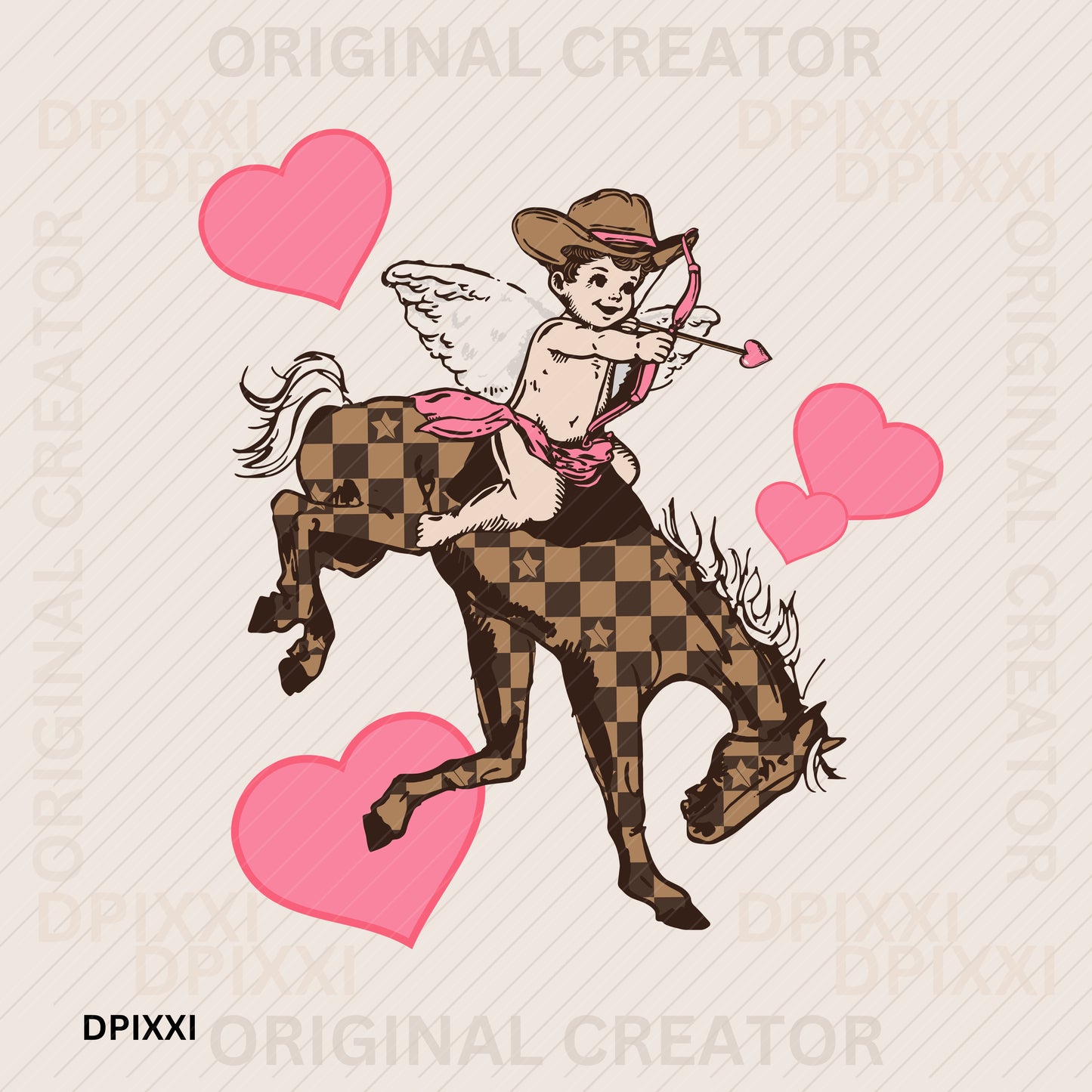 Cupid Baby Cowboy Riding Horse
