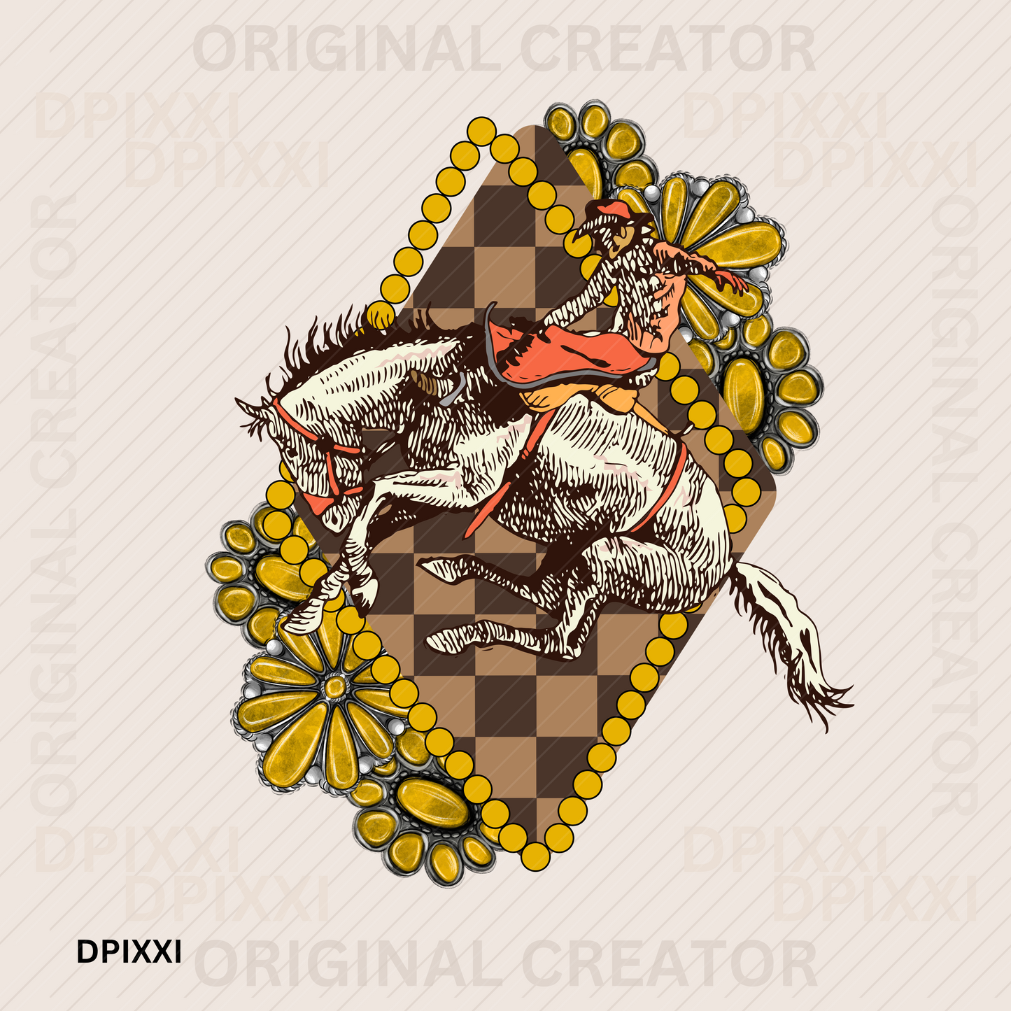 Gold Cowboy & Turquoise Flower #16