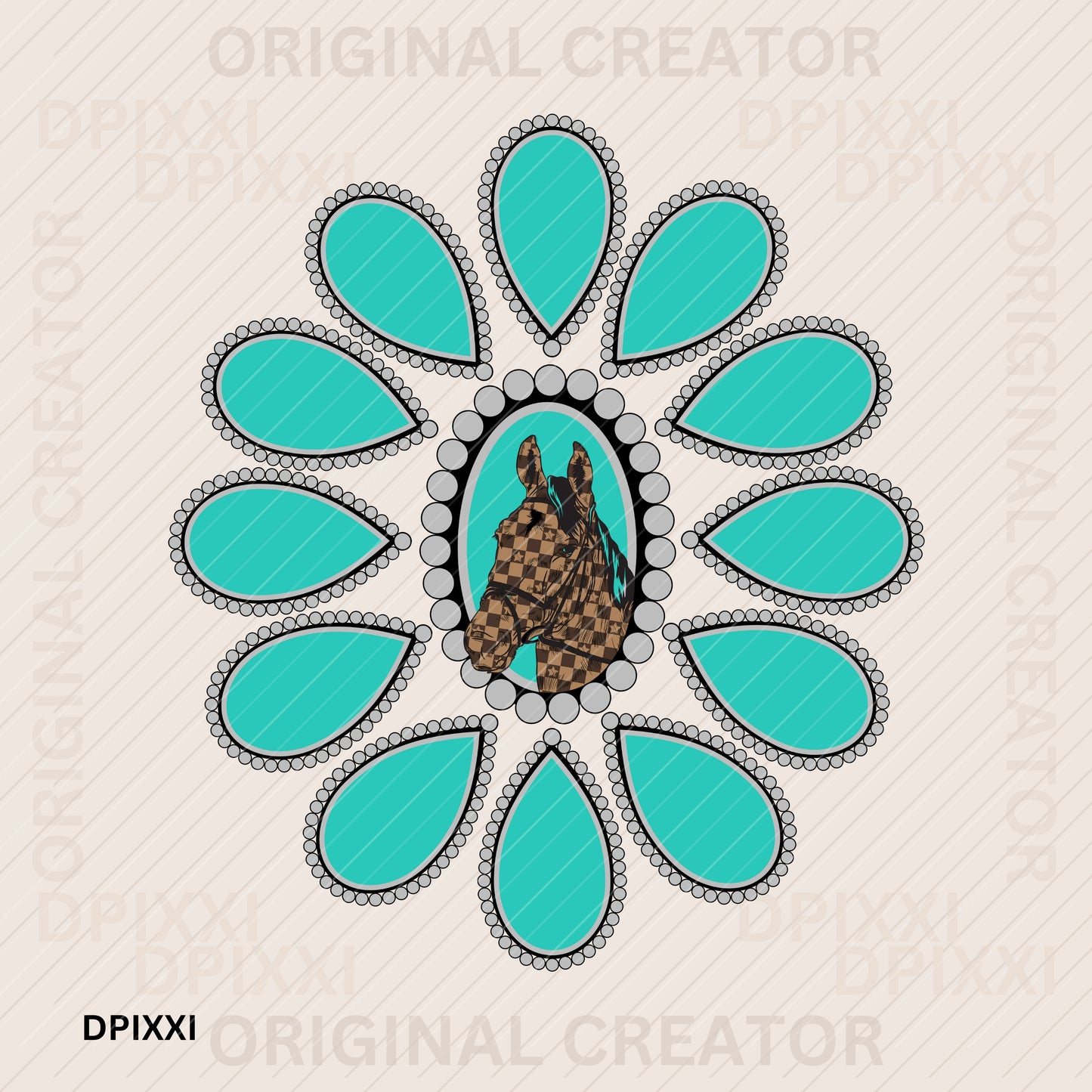 Turquoise Checker Horse Portrait
