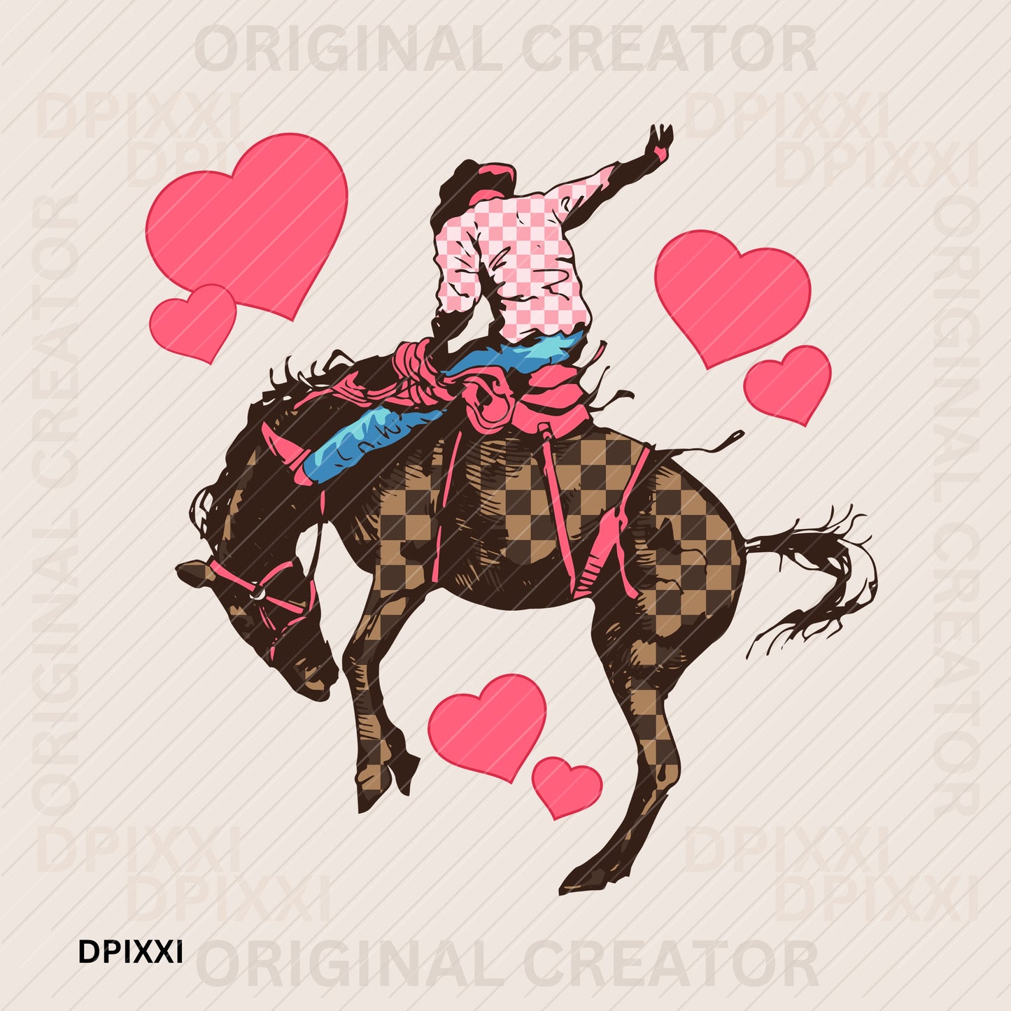 Love Heart Cowboy Checker Horse Valentine #152