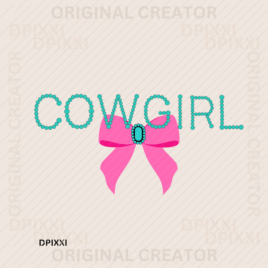 Turquoise Cowgirl Pink Bow Digital Download #462