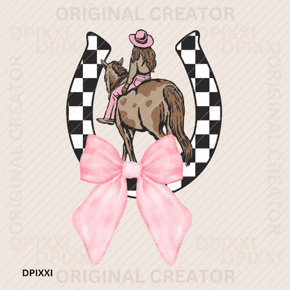 Pink Bow Cowgirl Checker Horsehoe #270