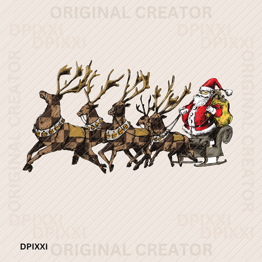 Checker Reindeer Cowboy Santa Christmas
