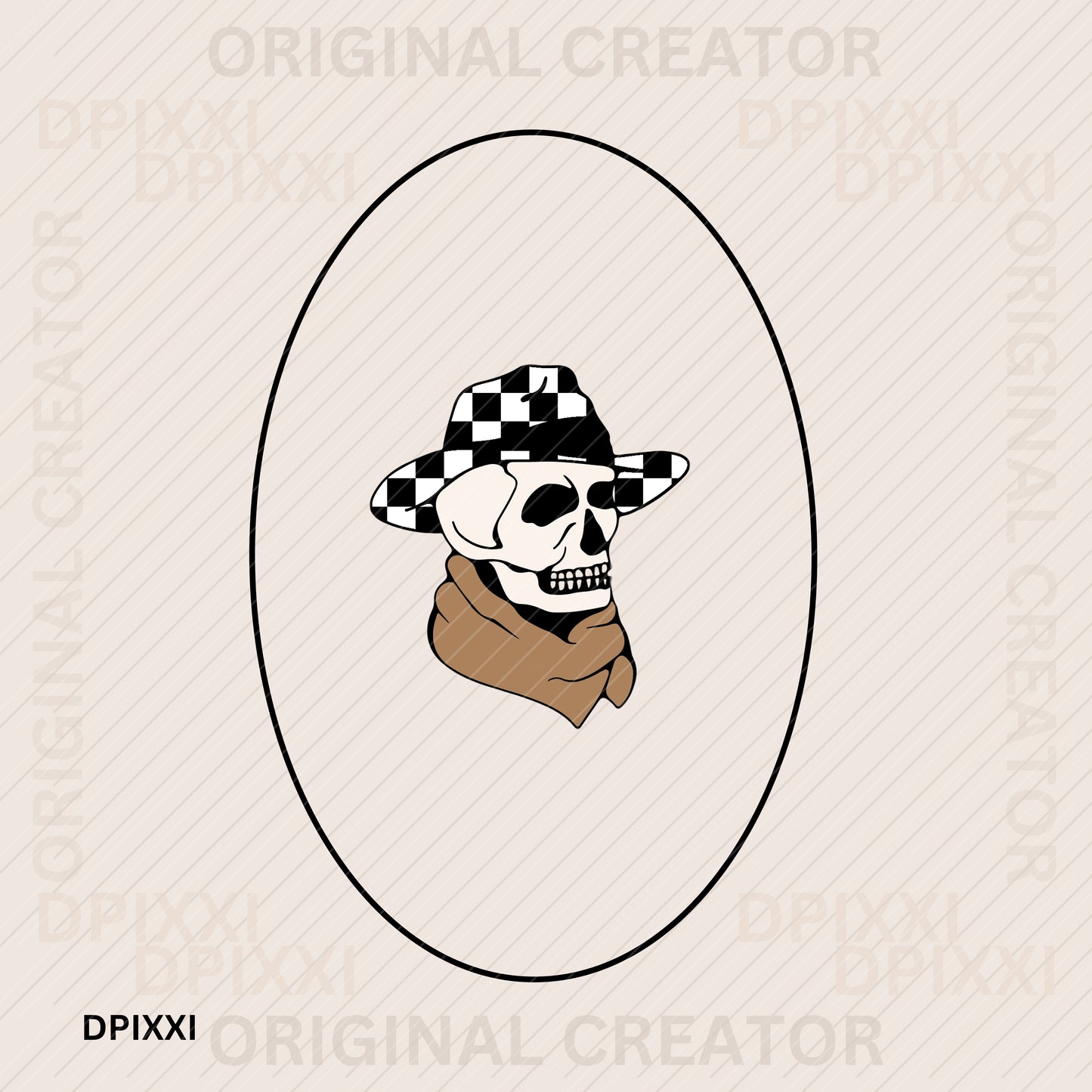 Skeleton Cowboy Art Checker Hat #56