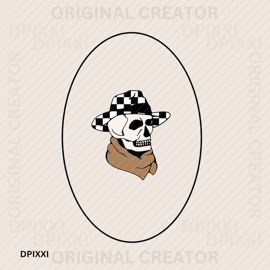 Skeleton Cowboy Art Checker Hat #56