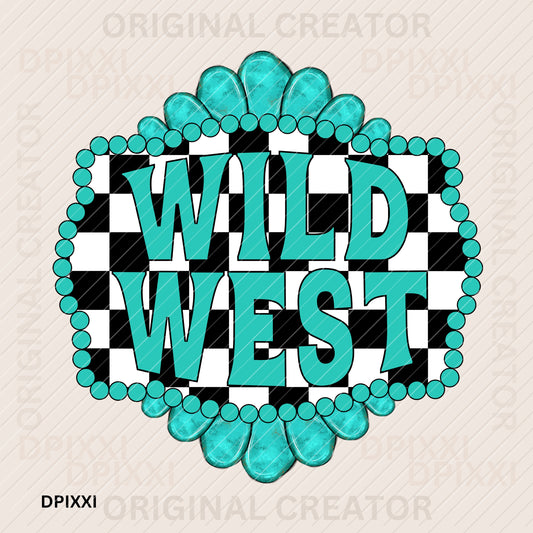 Wild West Turquoise Black White Checker Frame