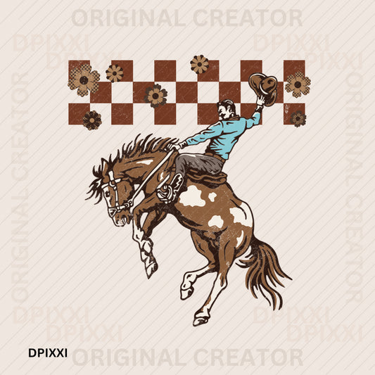 Cowboy on Horse & Checker Flower Printable Art #36