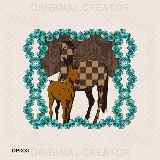 Turquoise Horse and Baby Horse #268