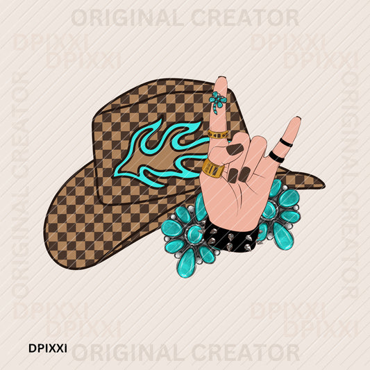 Cowgirl Rock Checker Hat Turquoise
