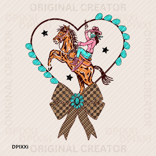 Checker Bow and Turquoise Heart Cowgirl Valentine
