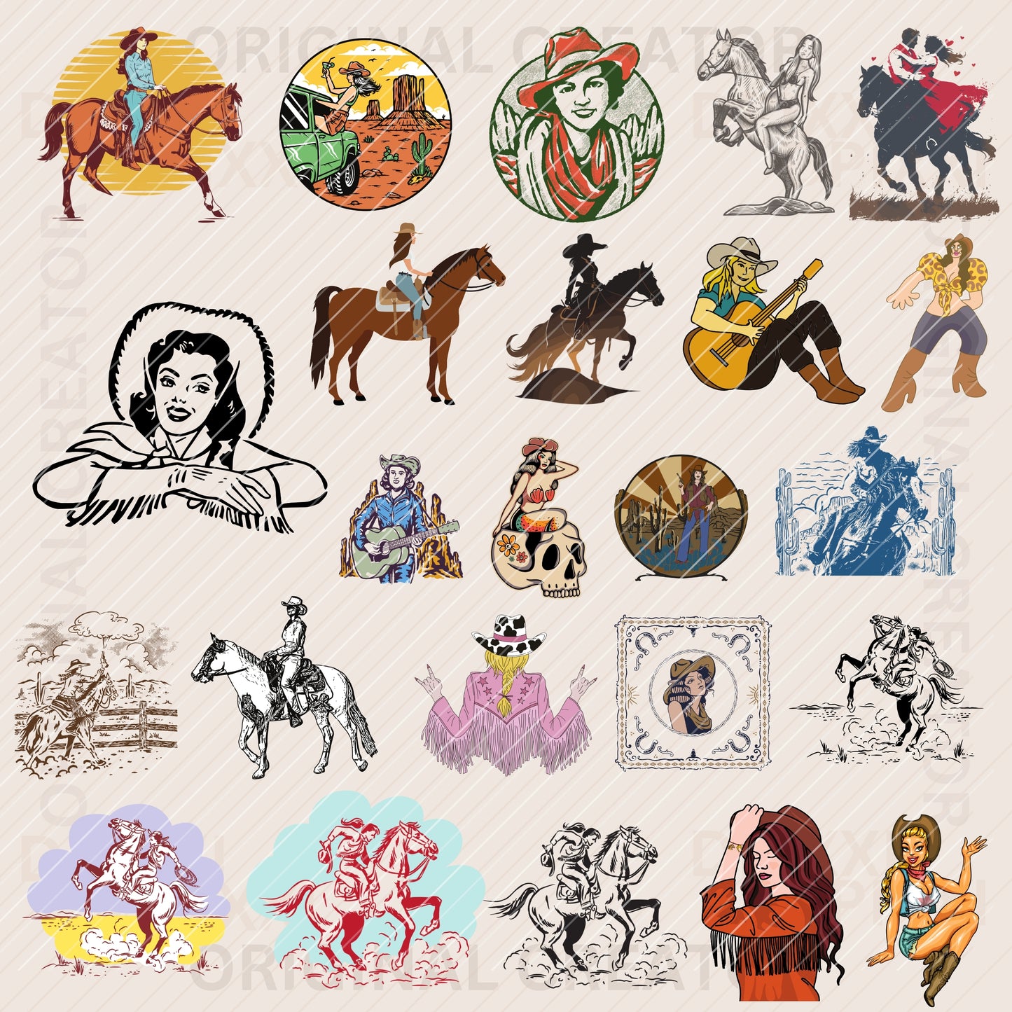 90 EDITABLE Bundle Cowgirl, PNG, SVG, EPS