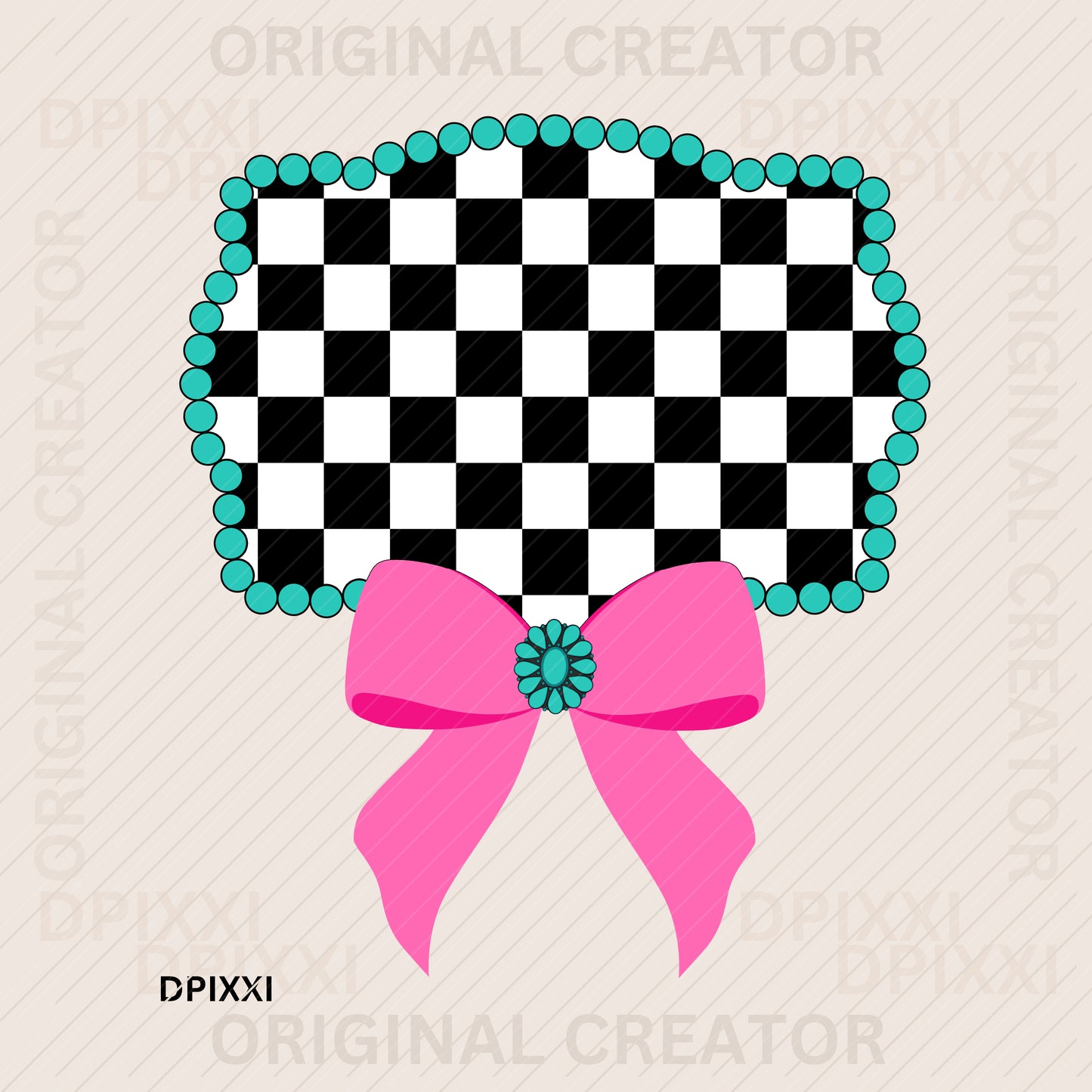 Turquoise Frame Pink Bow Digital Download #479