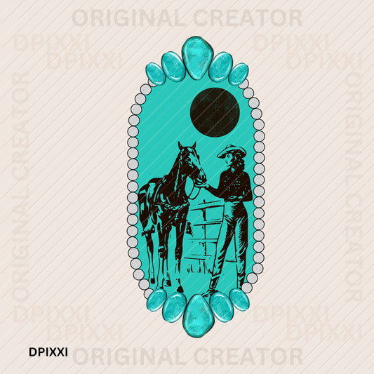 Turquoise Cowgirl Print #127