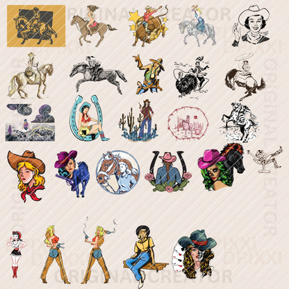 90 EDITABLE Bundle Cowgirl, PNG, SVG, EPS