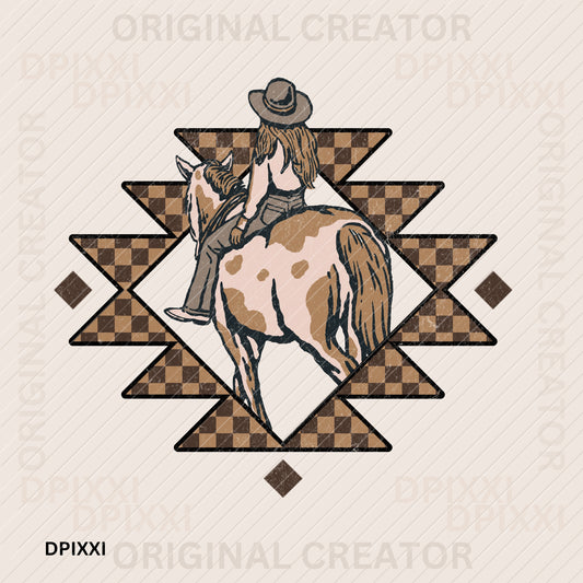 Aztec Checker Cowgirl Riding High