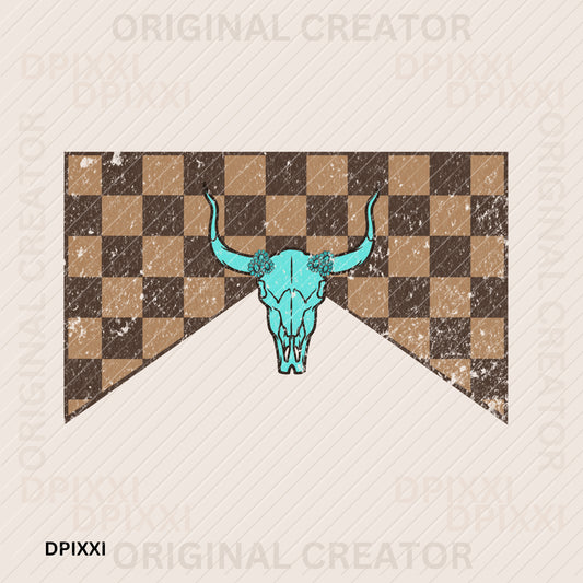 Checker Turquoise Skull Bull