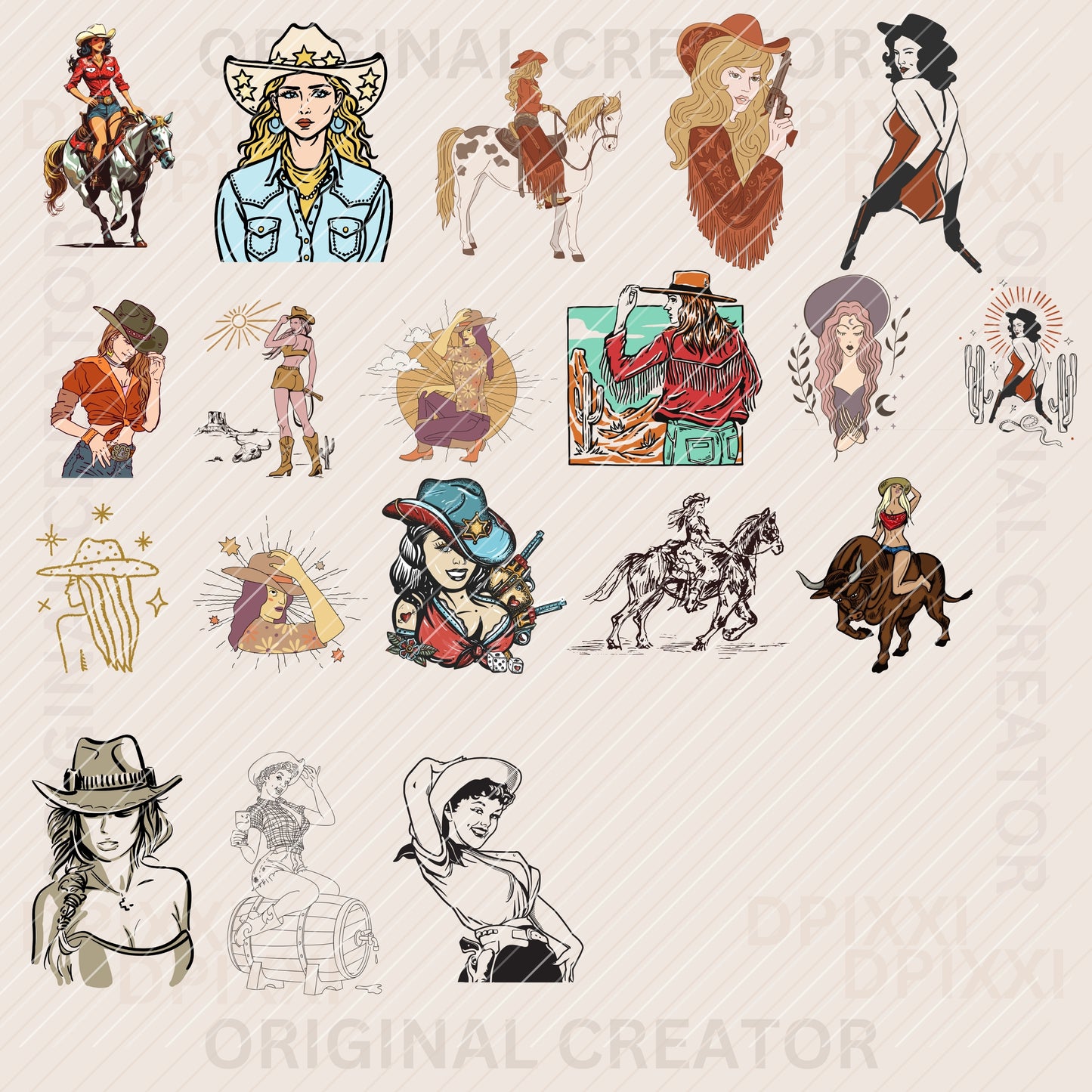 90 EDITABLE Bundle Cowgirl, PNG, SVG, EPS
