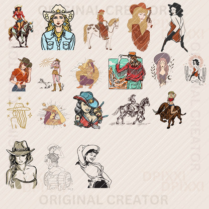 90 EDITABLE Bundle Cowgirl, PNG, SVG, EPS