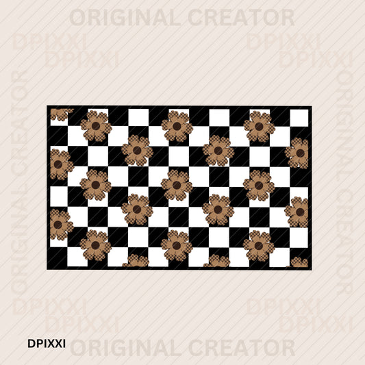 Rustic Flower Turquoise Checkerboard Printable Frame #122