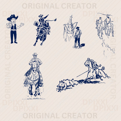 100 Editable Cowboy Line Art