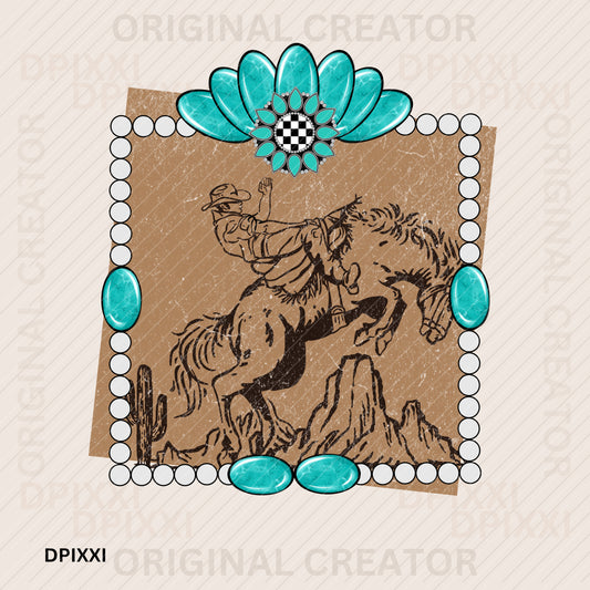 Turquoise Cowboy Desert Digital Art #118