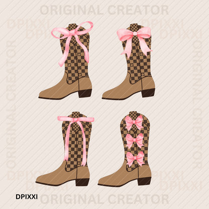 Checker Cowgirl Bow Boots #39