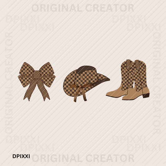 Checker Bow, Hat, Boots