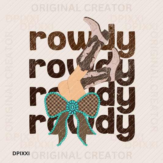 Rowdy Checker Turquoise Bow Cowgirl Boots