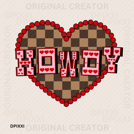 Red Checker Heart Howdy