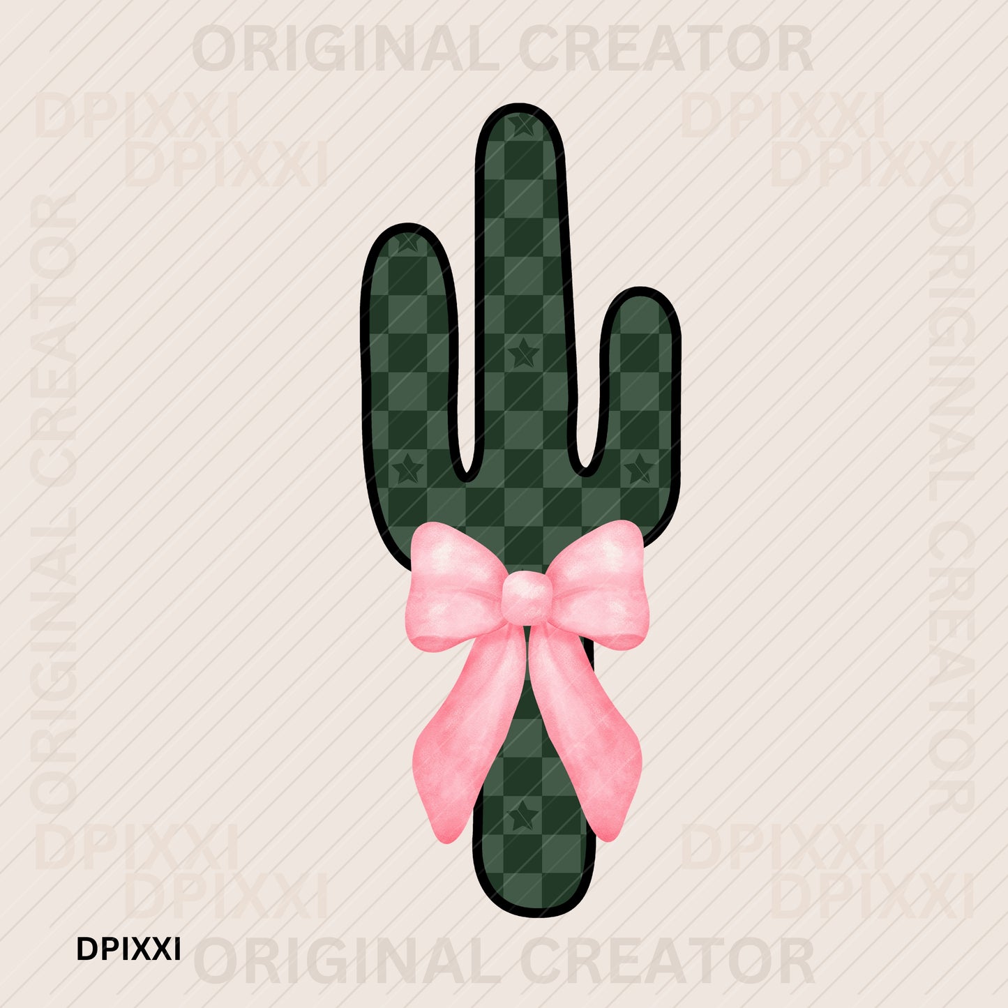 Checker Cactus Pink Bow