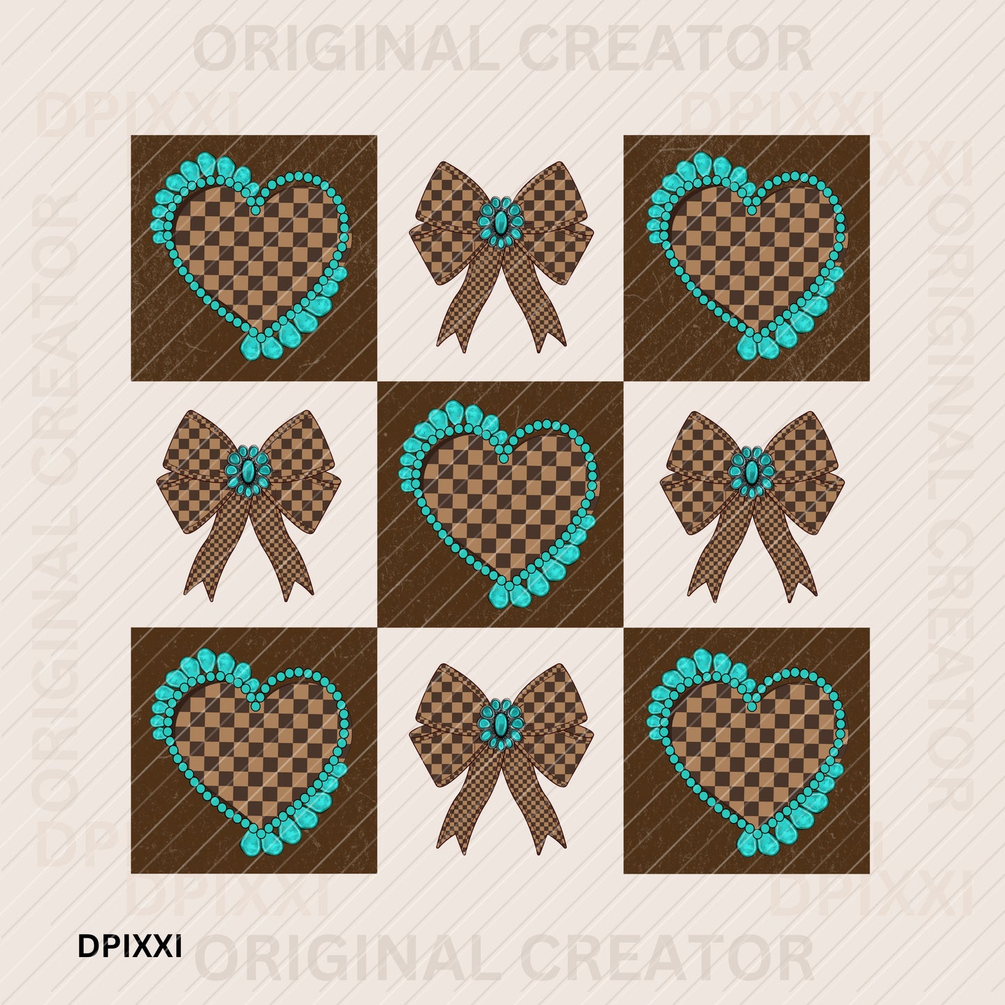 Turquoise Heart Bow Checker In Box