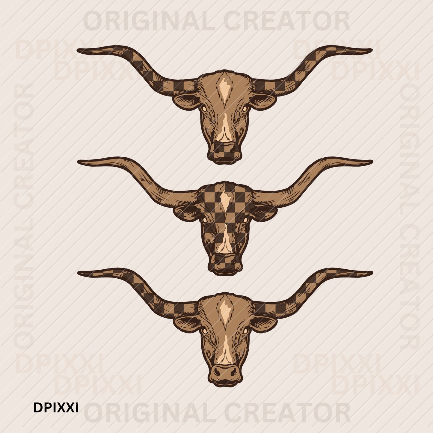 Three Checker Cow Bull