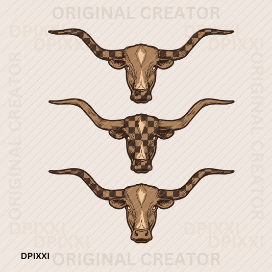 Three Checker Cow Bull