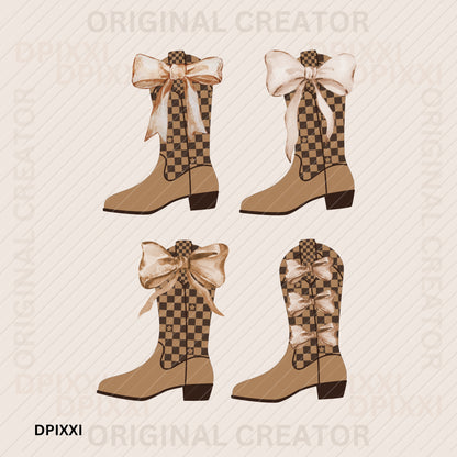 Checker Cowgirl Bow Boots #39