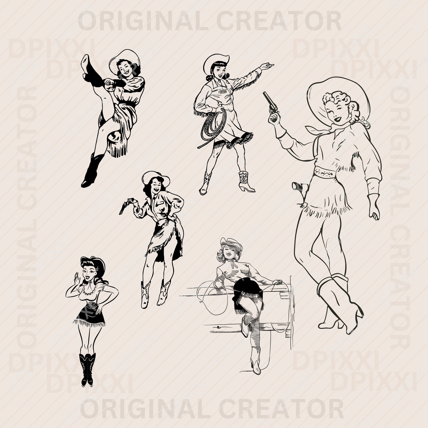 Cowgirl Friends Bundle Line Art