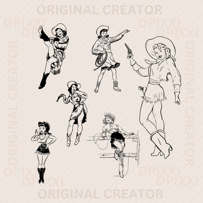 Cowgirl Friends Bundle Line Art